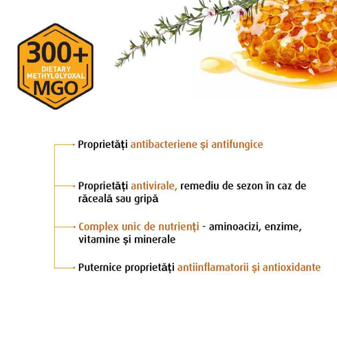 Miere de Manuka MANUKA LAB, MGO 300+ Noua Zeelanda, 250 g, naturala